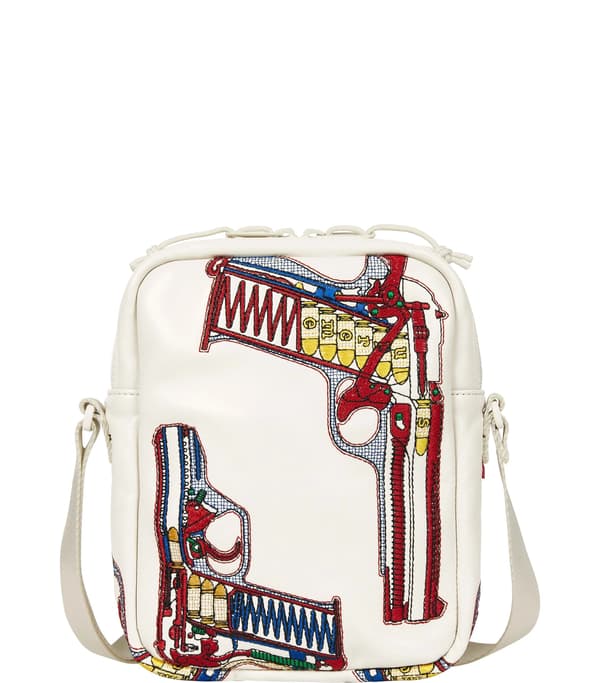 Guns Embroidered Leather Shoulder Bag - White (detail)