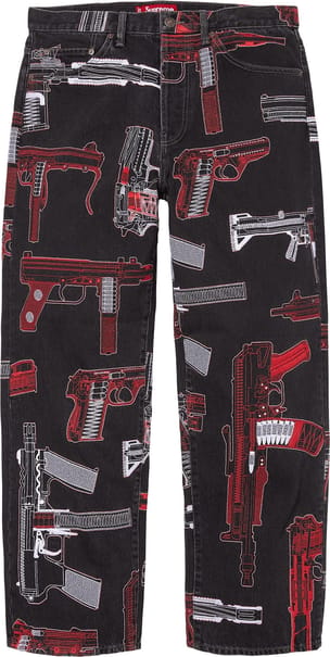 Guns Embroidered Loose Fit Jean Washed Black