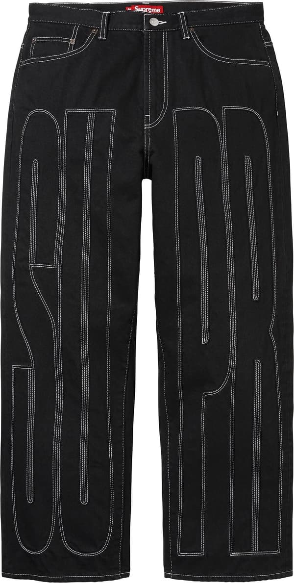 Inset Spellout Baggy Jean - Black (front)