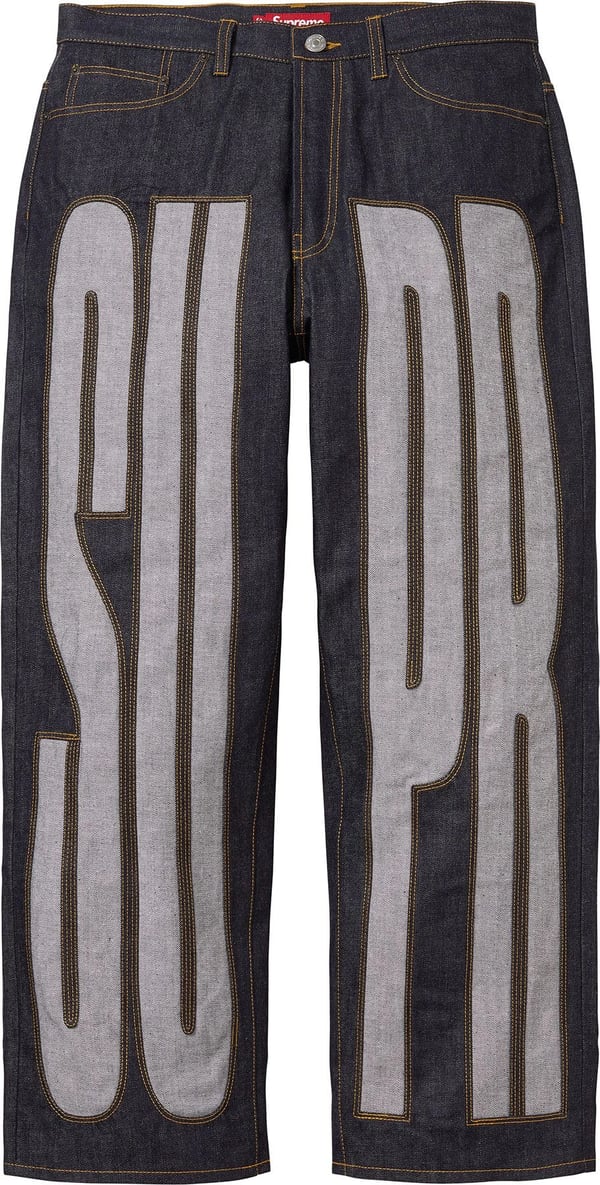 Inset Spellout Baggy Jean - Rigid Indigo (front)
