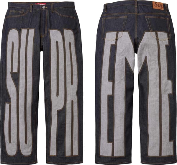 Inset Spellout Baggy Jean - Rigid Indigo (detail)