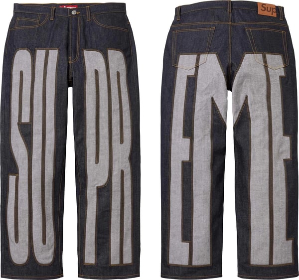 Inset Spellout Baggy Jean - Rigid Indigo (detail)