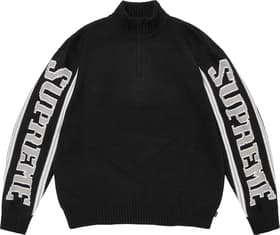 Jacquard Sleeve Half Zip Sweater Black