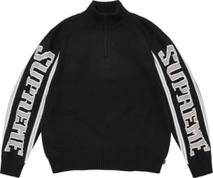 Jacquard Sleeve Half Zip Sweater Black
