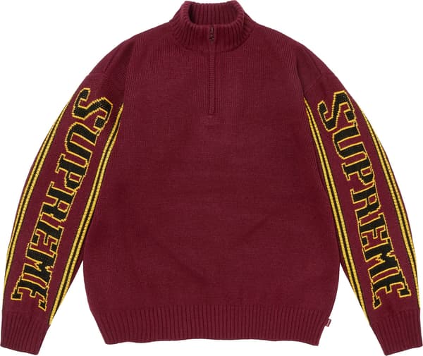 Jacquard Sleeve Half Zip Sweater - Burgundy (front)