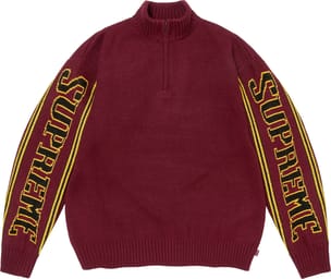 Jacquard Sleeve Half Zip Sweater Burgundy