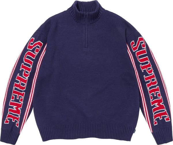 Jacquard Sleeve Half Zip Sweater - Navy (front)