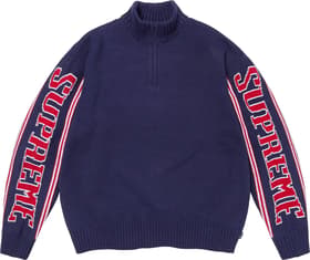 Jacquard Sleeve Half Zip Sweater Navy