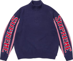 Jacquard Sleeve Half Zip Sweater Navy