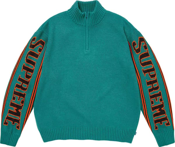 Jacquard Sleeve Half Zip Sweater - Teal (front)