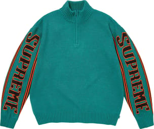 Jacquard Sleeve Half Zip Sweater Teal