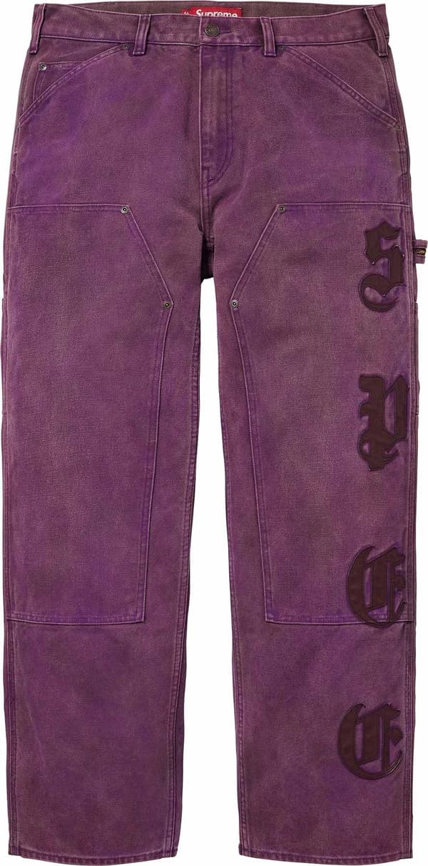 Leather Appliqué Double Knee Painter Pant - Purple (front)
