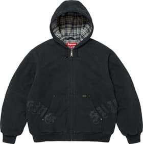 Leather Appliqué Hooded Work Jacket Black