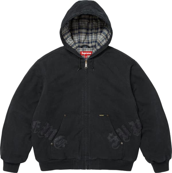 Leather Appliqué Hooded Work Jacket - Black (front)