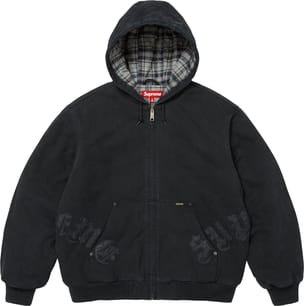 Leather Appliqué Hooded Work Jacket Black