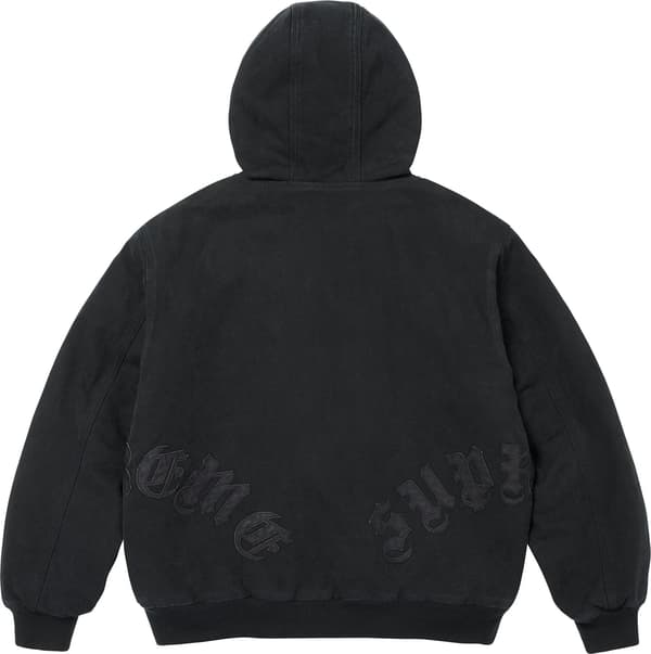 Leather Appliqué Hooded Work Jacket - Black (detail)