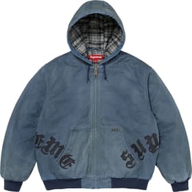 Leather Appliqué Hooded Work Jacket Navy