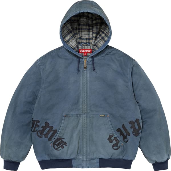 Leather Appliqué Hooded Work Jacket - Navy (front)