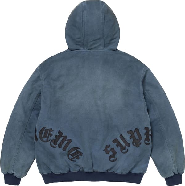 Leather Appliqué Hooded Work Jacket - Navy (detail)