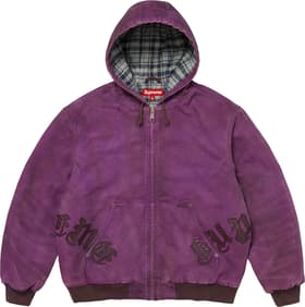Leather Appliqué Hooded Work Jacket Purple