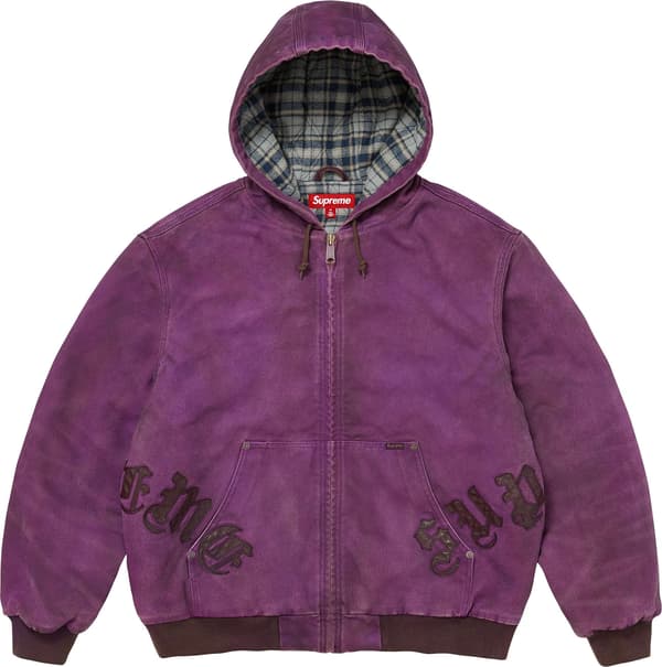 Leather Appliqué Hooded Work Jacket - Purple (front)