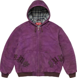 Leather Appliqué Hooded Work Jacket Purple