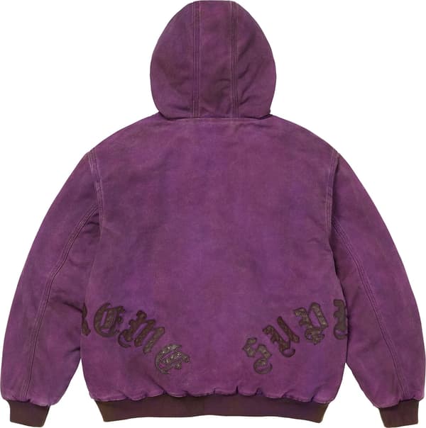 Leather Appliqué Hooded Work Jacket - Purple (detail)