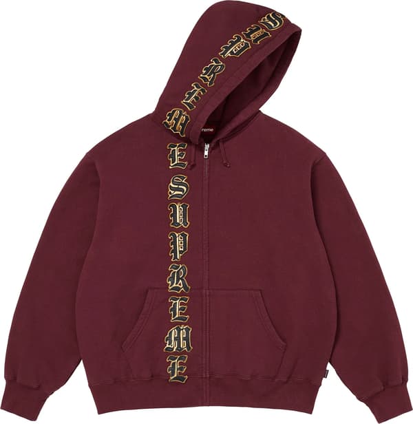 Leather Appliqué Zip Up Hooded Sweatshirt - Burgundy (detail)