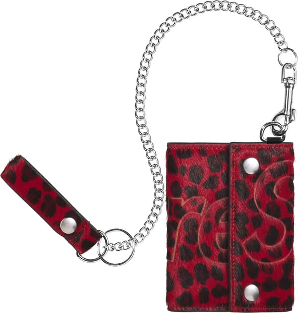 Leather Chain Wallet - Red Leopard (front)