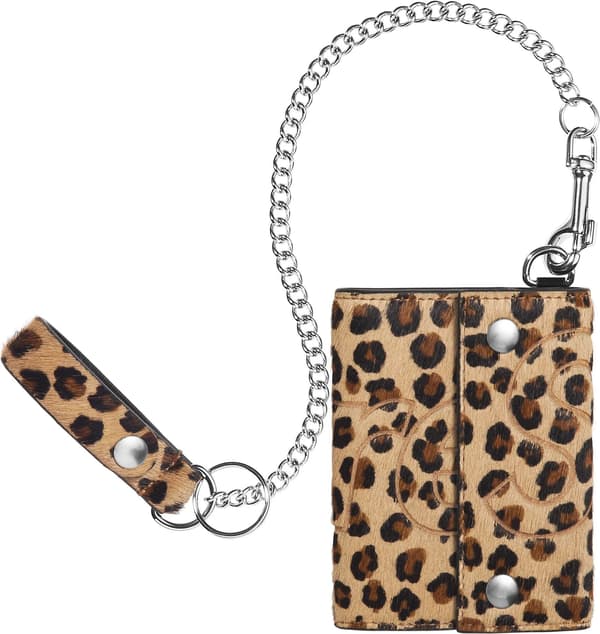 Leather Chain Wallet - Tan Leopard (front)