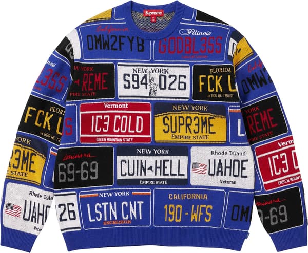 License Plate Sweater - Royal (front)