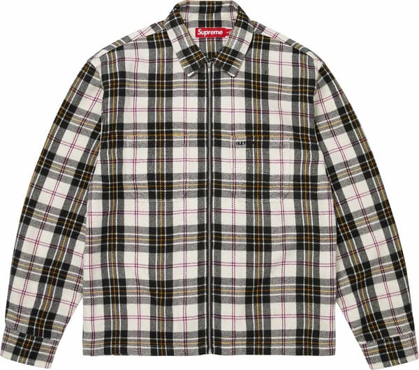 Metallic Flannel Zip Up Shirt - White (front)