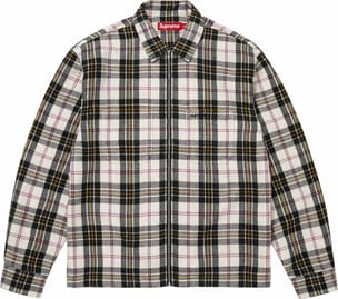 Metallic Flannel Zip Up Shirt White