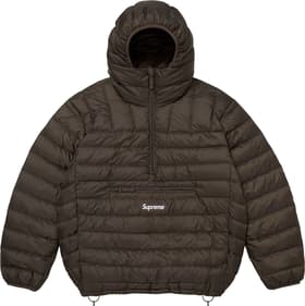 Micro Down Half Zip Hooded Pullover Dark Brown