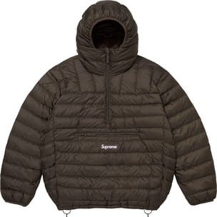 Micro Down Half Zip Hooded Pullover Dark Brown