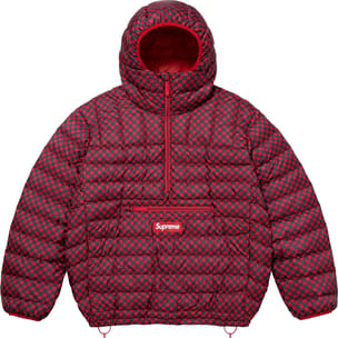 Micro Down Half Zip Hooded Pullover Red Checkerboard