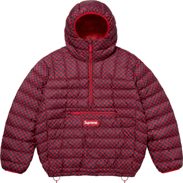 Micro Down Half Zip Hooded Pullover - Red Checkerboard (front)