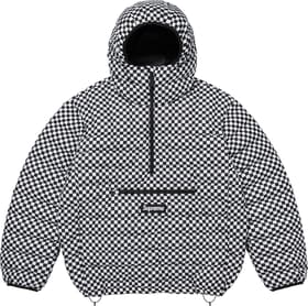 Micro Down Half Zip Hooded Pullover White Checkerboard