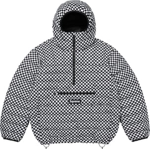 Micro Down Half Zip Hooded Pullover White Checkerboard