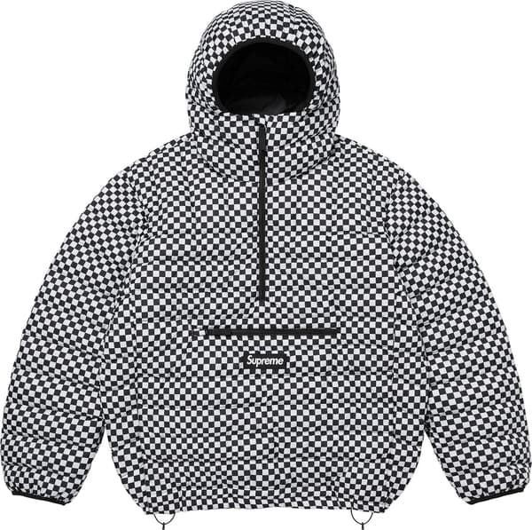 Micro Down Half Zip Hooded Pullover - White Checkerboard (front)