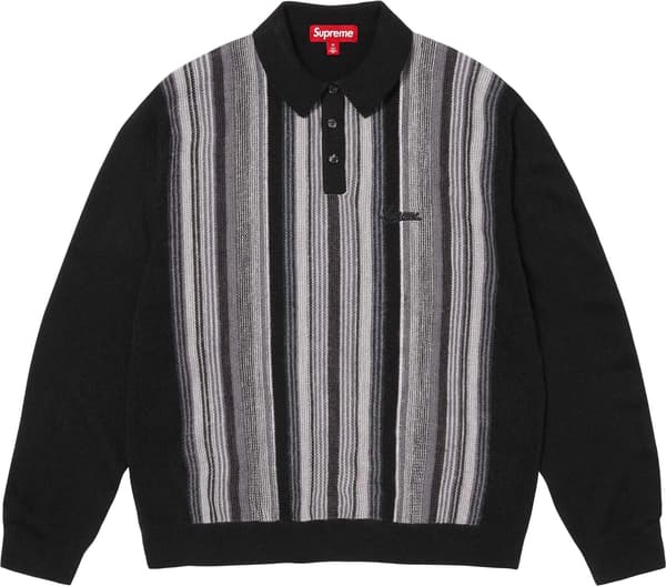 Multi Stripe Polo Sweater - Black (front)