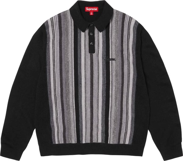 Multi Stripe Polo Sweater - Black (front)
