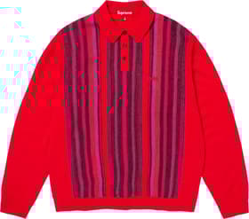 Multi Stripe Polo Sweater Red