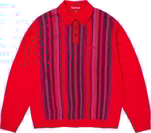 Multi Stripe Polo Sweater Red