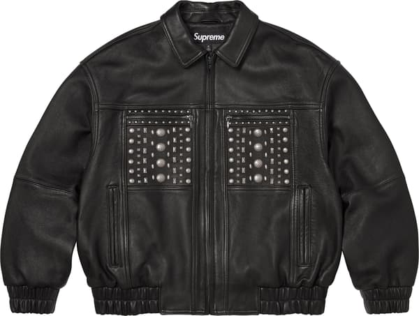 Multi Studded Leather Jacket  - Black (front)