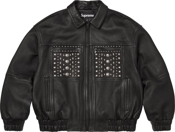 Multi Studded Leather Jacket  - Black (front)