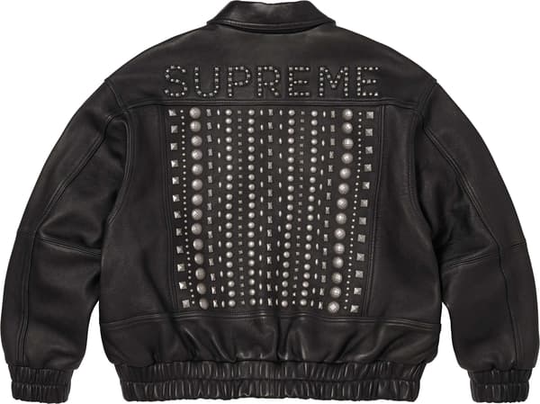 Multi Studded Leather Jacket  - Black (detail)