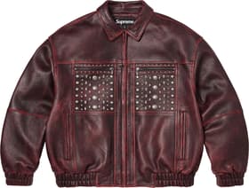 Multi Studded Leather Jacket  Burgundy