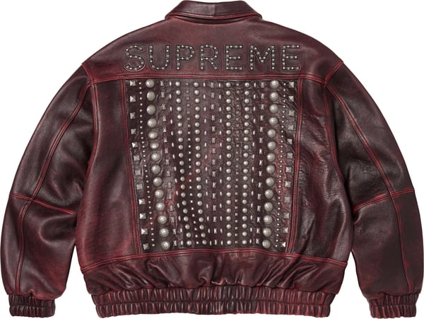 Multi Studded Leather Jacket  - Burgundy (detail)