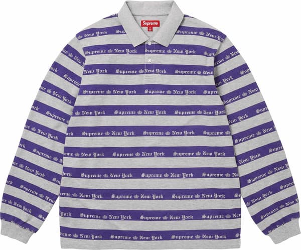 Old English Stripe L/S Polo - Heather Grey (front)